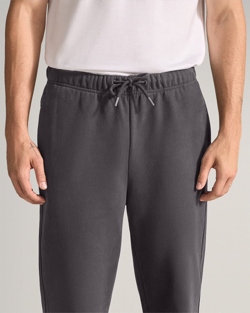 Dark-Charcoal | Close-up of the Heavyweight Fleece Pant elastic waistband and drawstring