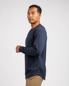 Navy - Henley Drop-Cut Long Sleeve