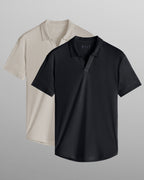 2-Item Ribbed Short Sleeve Open V Polo Bundle