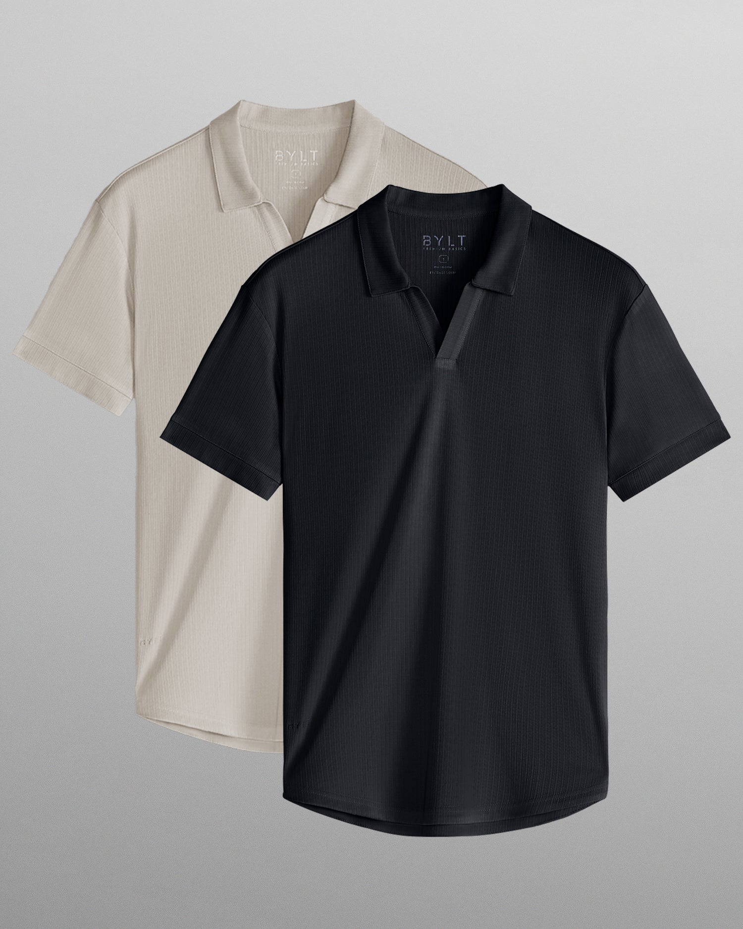 2-Item Ribbed Short Sleeve Open V Polo Bundle