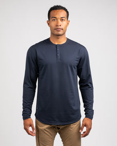 Navy - Henley Drop-Cut Long Sleeve