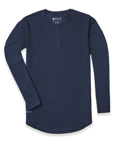 Navy - Henley Drop-Cut Long Sleeve