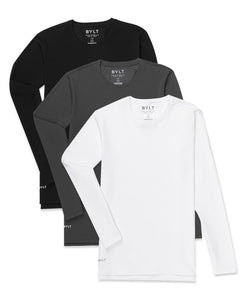 Basic Crew Split Hem Long Sleeve - Custom 3 Pack