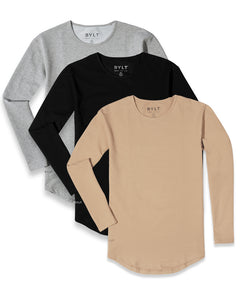 Drop-Cut Long Sleeve Shirt - 3 Pack