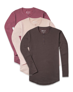 Henley Drop-Cut Long Sleeve: BYLT Signature - Custom 3 Pack